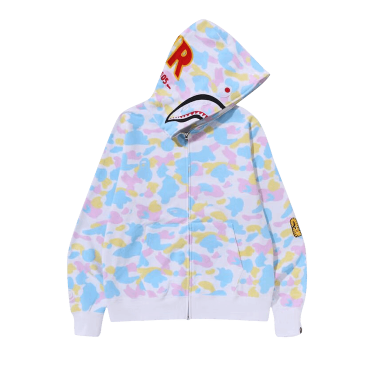 BAPE Multi Camo 2nd Shark Full Zip Hoodie White reps - SneakerCool