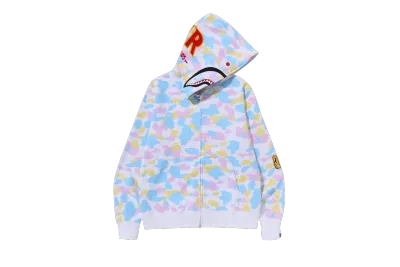 BAPE Multi Camo 2nd Shark Full Zip Hoodie White 01