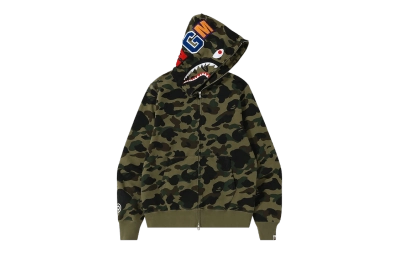 BAPE 1st Camo Shark Full Zip Hoodie Green 01