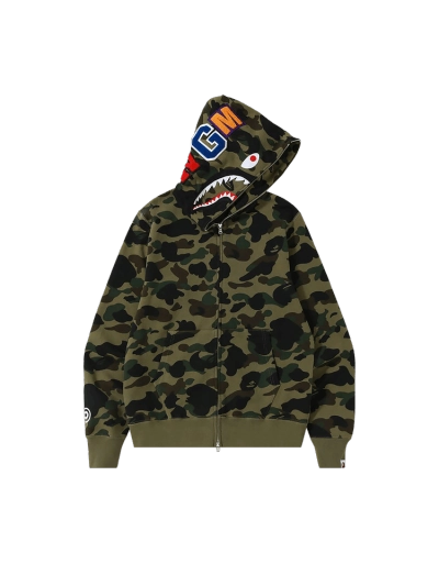 BAPE 1st Camo Shark Full Zip Hoodie Green 01