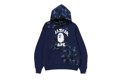 BAPE Color Camo College Cutting Relaxed Fit Hoodie Navy 01