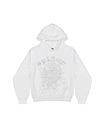 SP5DER OG Rhinestone White Logo Hoodie 01