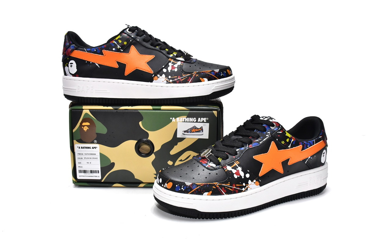 LJR A Bathing Ape Bape Sta Low Splash Black Orange,1G70-109-0006