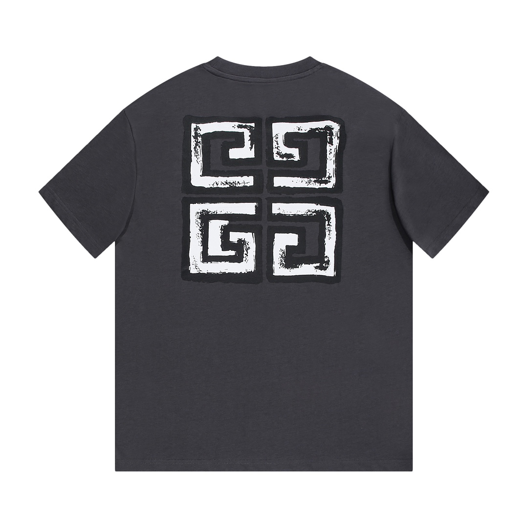 Givenchy-front and back graffiti letter short-sleeve gray T-Shirt