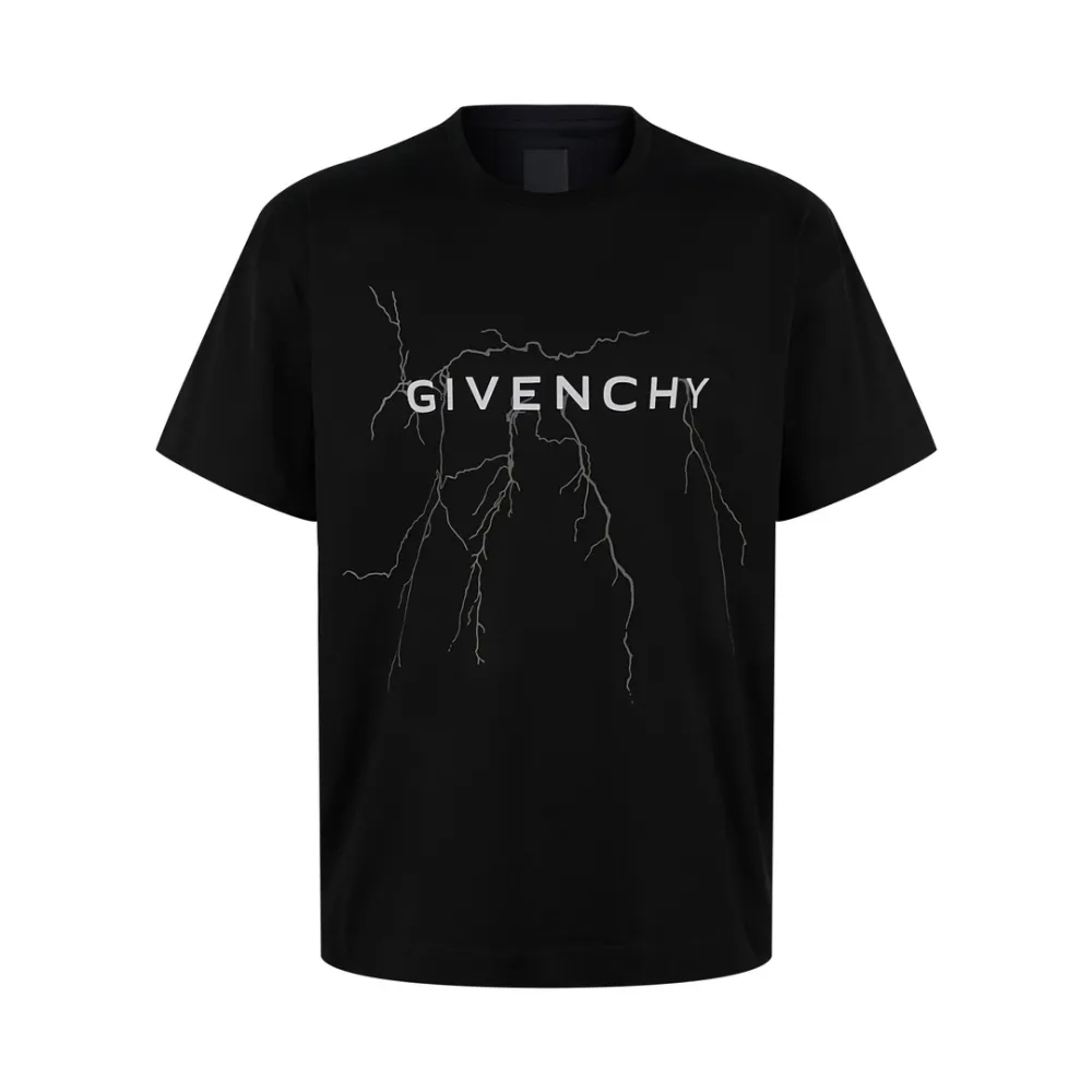 Givenchy-Reflective Lightning Print Short Sleeve Black T-Shirt