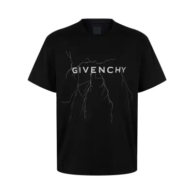 Givenchy-Reflective Lightning Print Short Sleeve Black T-Shirt 01