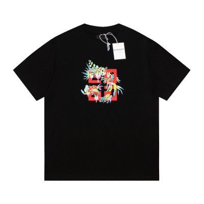 Givenchy-Year of the Dragon Peach Short Sleeve Black T-Shirt 01