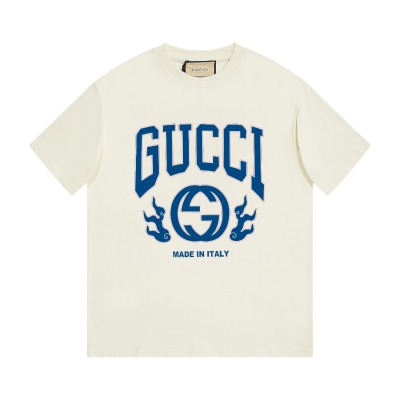 PK Gucci - Blue Logo Print Short Sleeve T-Shirt Beige 01