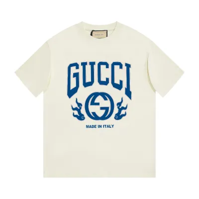 Gucci - Blue Logo Print Short Sleeve T-Shirt Beige 01