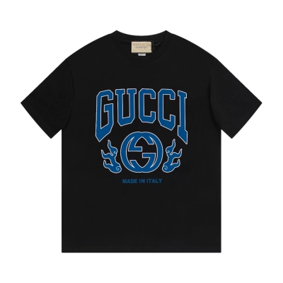 PK Gucci - Blue Logo Print Short Sleeve T-Shirt Black 01