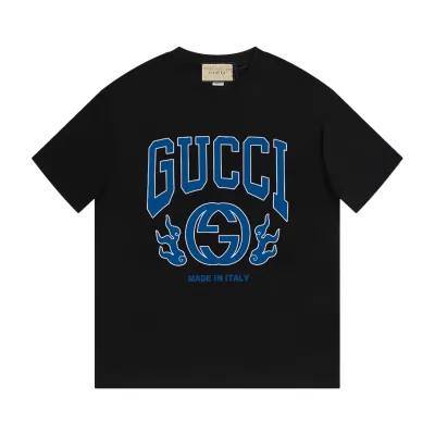 Gucci - Blue Logo Print Short Sleeve T-Shirt Black 01