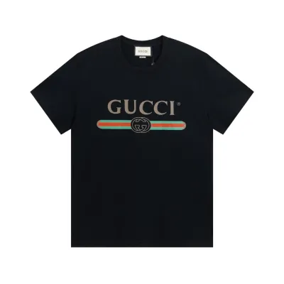 Gucci - Classic Bar Belt Logo Print Short Sleeves Black T-Shirt 01