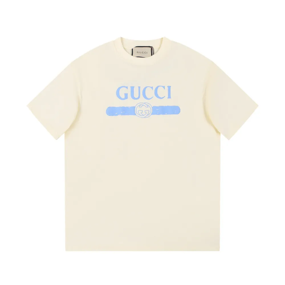 Gucci - Light blue LOGO printed short-sleeved T-shirt beige