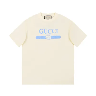 Gucci - Light blue LOGO printed short-sleeved T-shirt beige 01