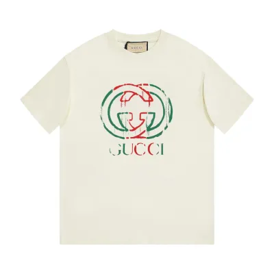 Gucci - Red and Green Logo Print Short Sleeve T-Shirt Beige 01