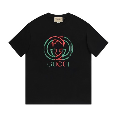 PK Gucci - Red and green LOGO printed short-sleeved T-shirt black 01