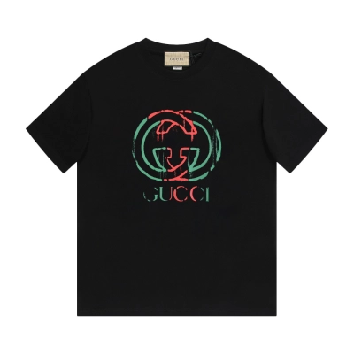 PK Gucci - Red and green LOGO printed short-sleeved T-shirt black 01