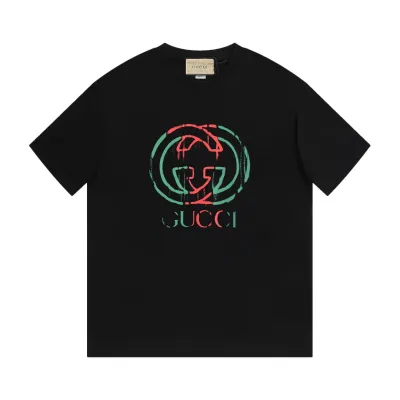 Gucci - Red and green LOGO printed short-sleeved T-shirt black 01