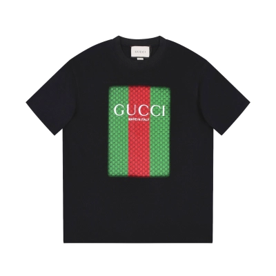 PK Gucci - Red and green printed LOGO short-sleeved T-shirt black 01