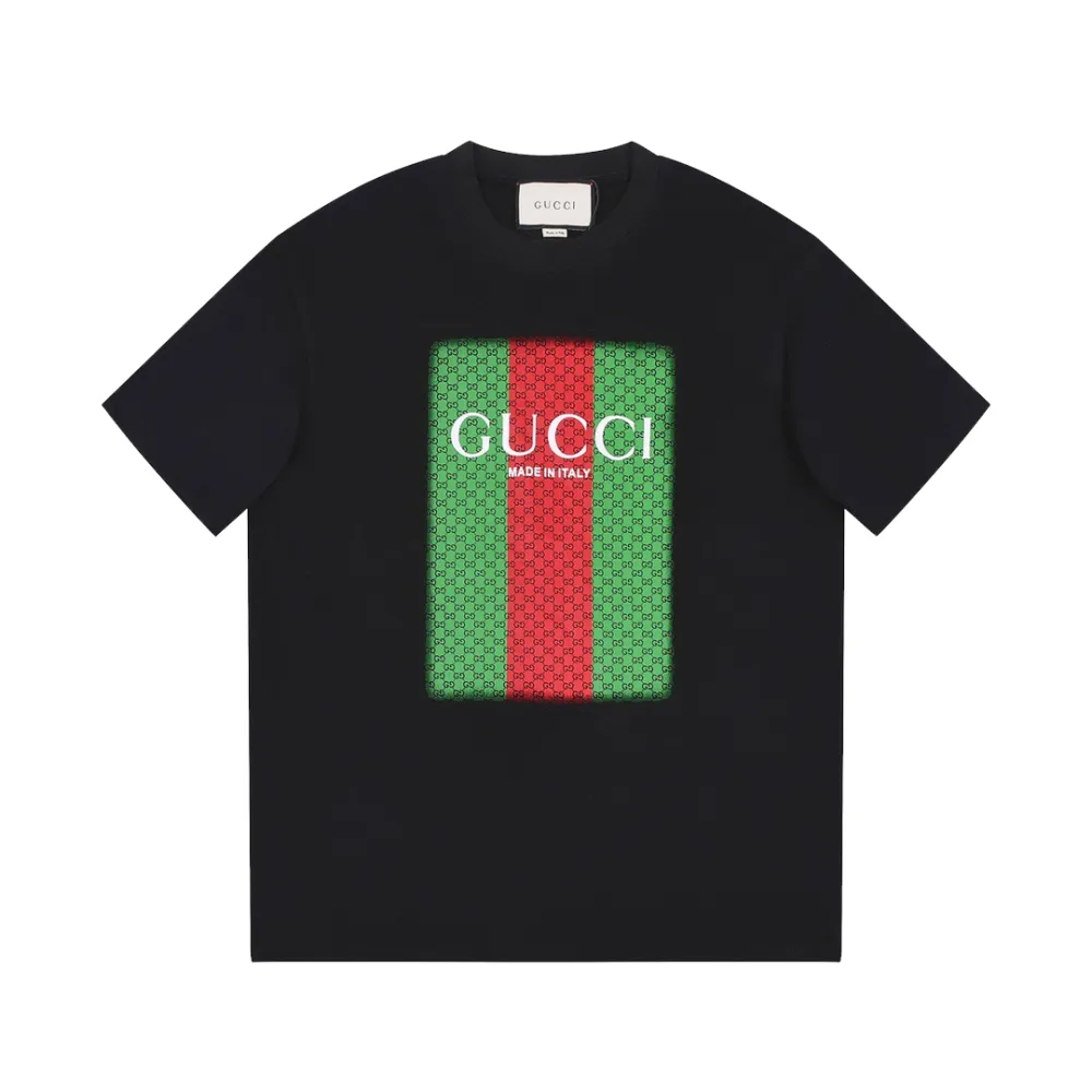 Gucci - Red and green printed LOGO short-sleeved T-shirt black
