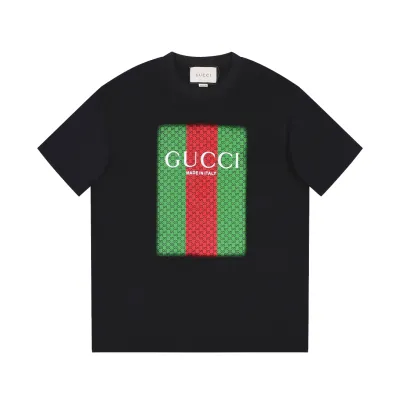 Gucci - Red and green printed LOGO short-sleeved T-shirt black 01