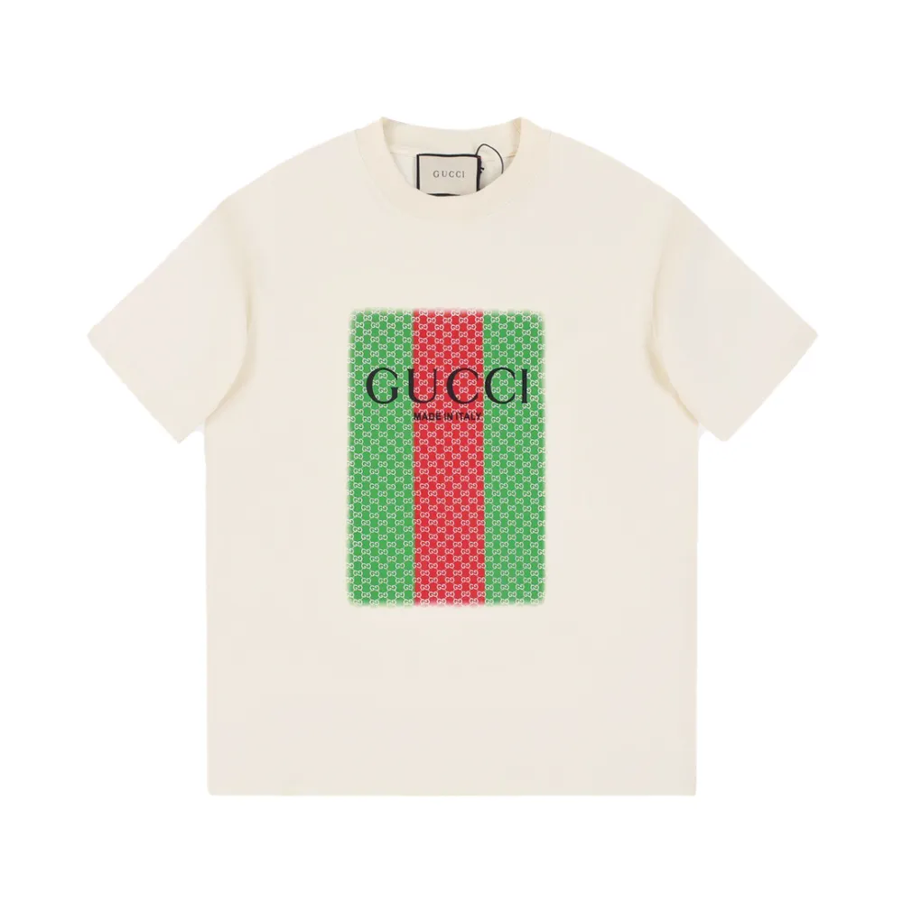 Gucci - Red and green printed LOGO short-sleeved T-shirt white