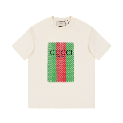 PK Gucci - Red and green printed LOGO short-sleeved T-shirt white 01