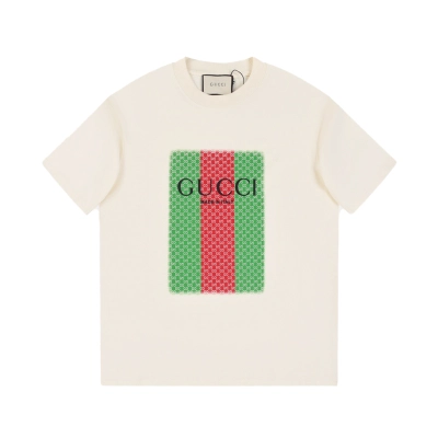 PK Gucci - Red and green printed LOGO short-sleeved T-shirt white 01