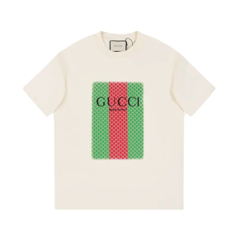 Gucci - Red and green printed LOGO short-sleeved T-shirt white