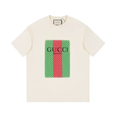 Gucci - Red and green printed LOGO short-sleeved T-shirt white 01