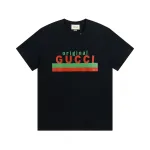 Gucci - Red and Green Striped Printed Short Sleeves Black T-Shirt