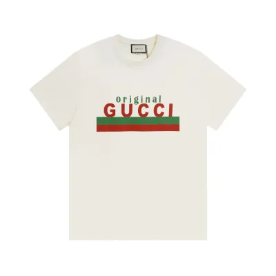 Gucci - Red and Green Striped Printed Short Sleeves White T-Shirt 01