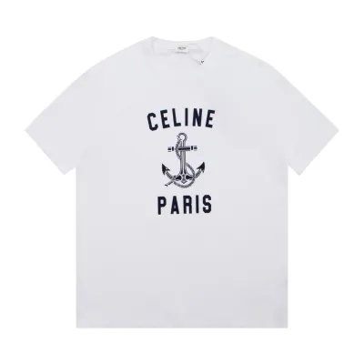 Celine-Anchor Print Short Sleeve White T-Shirt 01