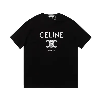 Celine-French classic flocked printed short-sleeve black T-Shirt 01