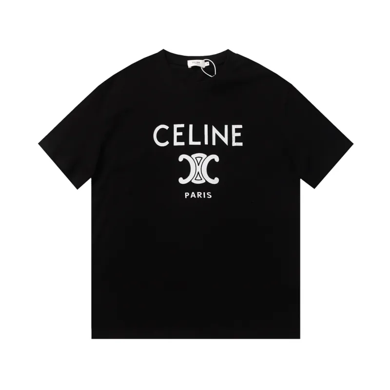 Celine-French classic flocked printed short-sleeve black T-Shirt