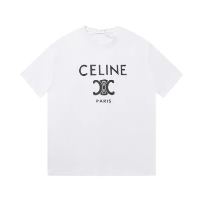 Celine-French classic flocked printed short-sleeves white T-Shirt 01