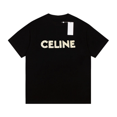Celine-Limited rivet flocking flocking LOGO casual short sleeves T-Shirt 01
