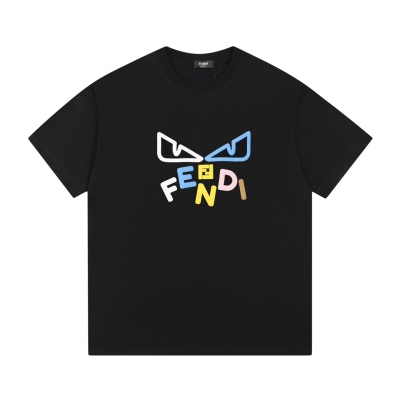 Fendi-24SS Colorful Foam Printed Short Sleeves Black T-Shirt 01