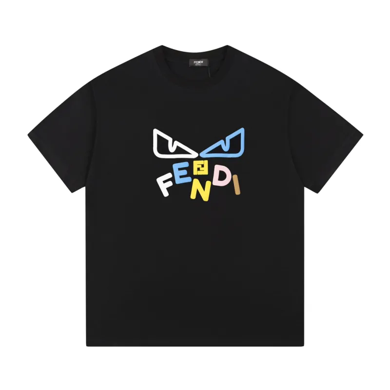 Fendi-24SS Colorful Foam Printed Short Sleeves Black T-Shirt