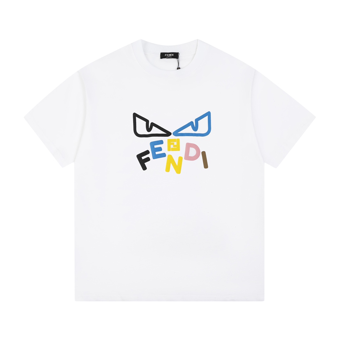 Fendi-24SS Colorful Foam Printed Short Sleeves White T-Shirt