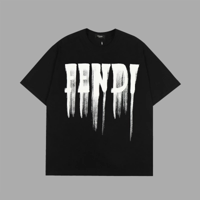 Fendi-24SS white ink direct printing loose wide short sleeves black T-Shirt 01