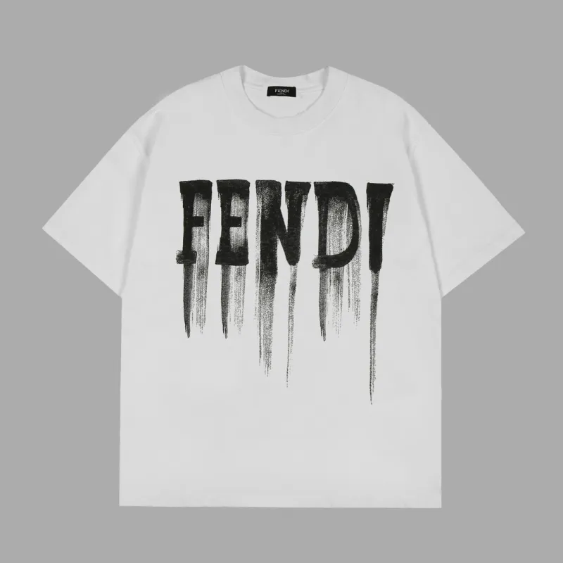 Fendi-24SS white ink direct printing loose wide short sleeves white T-Shirt