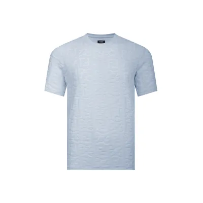 Fendi-Classic Embroidered Jacquard Short Sleeve Blue T-Shirt 01