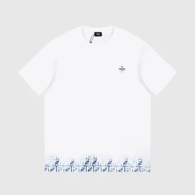 Fendi-Hem Gradient Small Letters LOGO Print Short Sleeves White T-Shirt 01