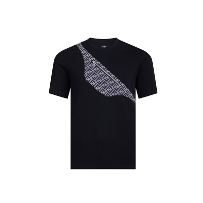PK Fendi-patch zipper saddle short sleeve black T-Shirt 01