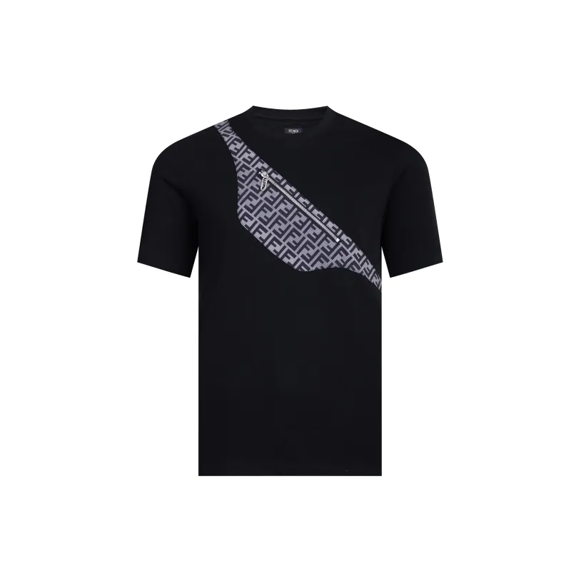 Fendi-patch zipper saddle bag short sleeve black T-Shirt