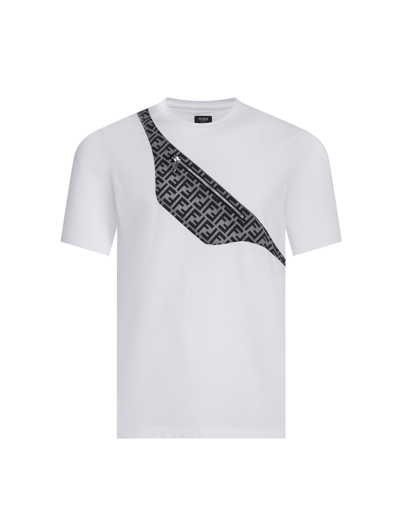 Fendi-patch zipper saddle short sleeve white T-Shirt