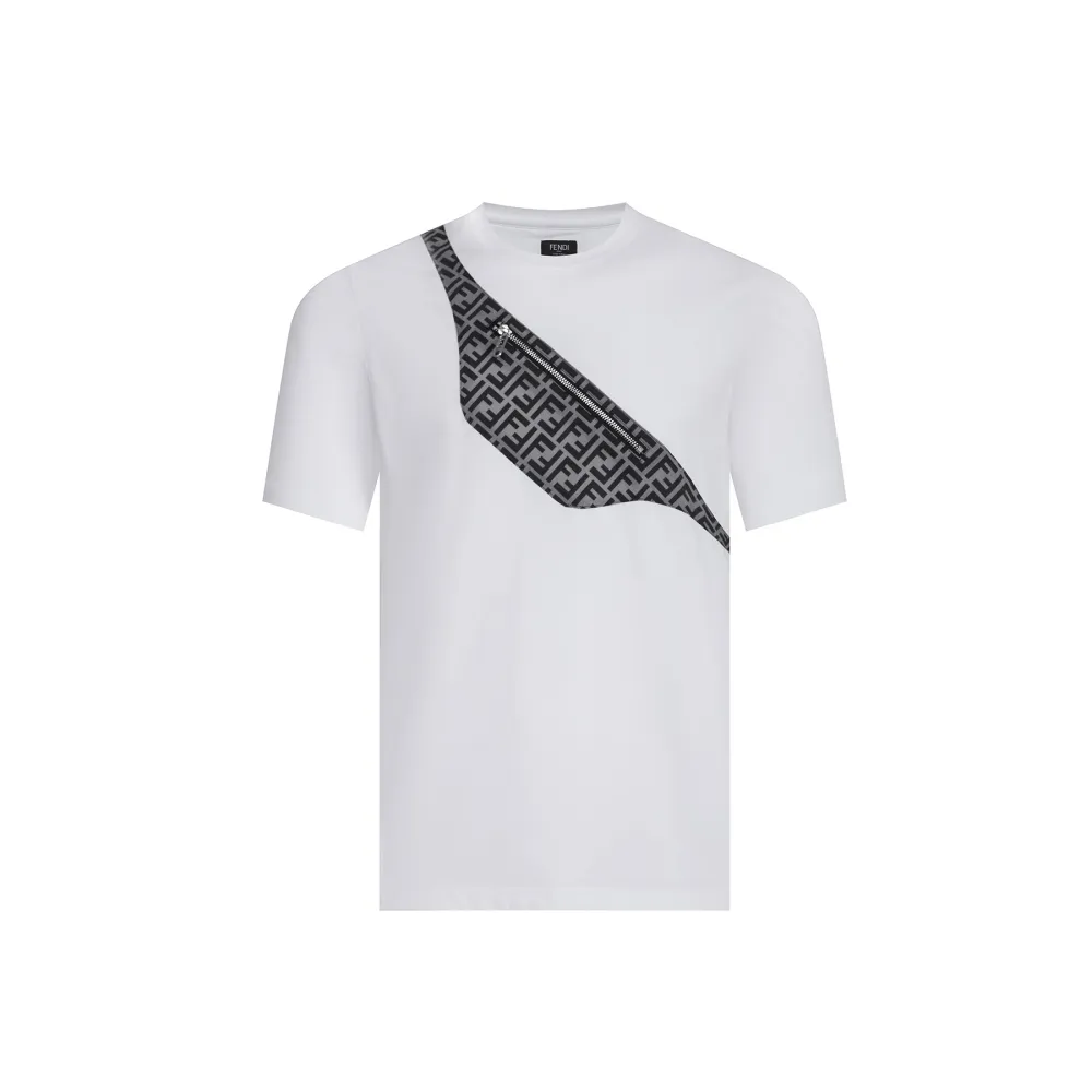Fendi-patch zipper saddle bag short sleeve white T-Shirt