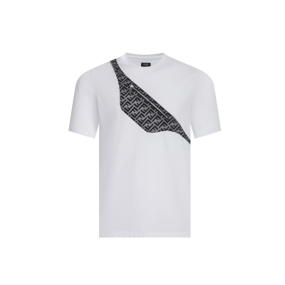 PK Fendi-patch zipper saddle short sleeve white T-Shirt 01