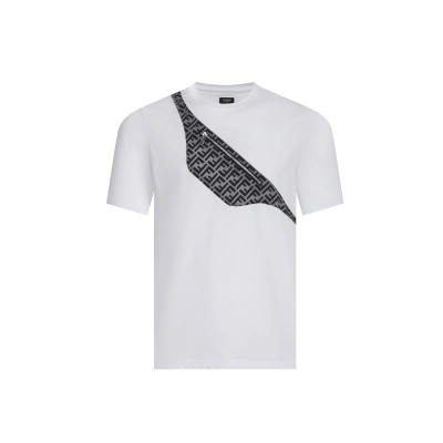 Fendi-patch zipper saddle short sleeve white T-Shirt 01